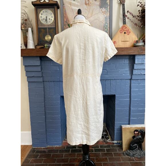 Vintage J. Jill M Embroidered Ivory Dress 100% Linen Floral Embroidered Button - Picture 6 of 16